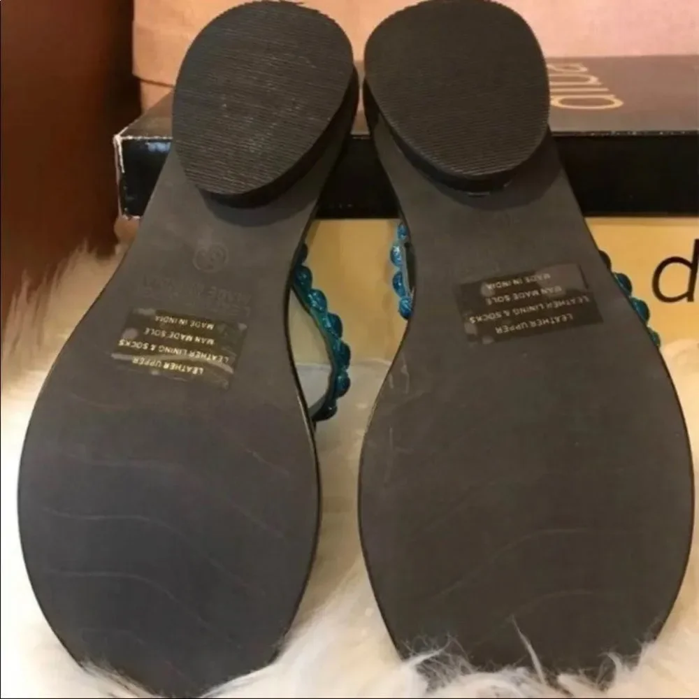 Bundle 2 pair Diba Beaded Leather Buckle Loop Toe Thong Sandals Flats Flip Flop - Picture 5 of 6